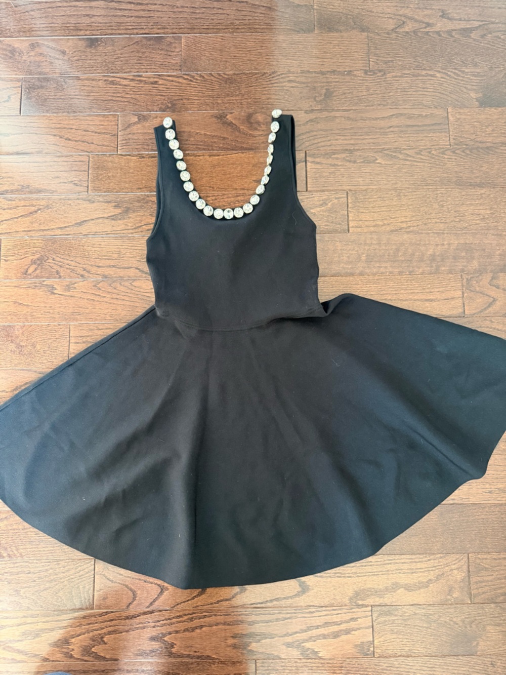 Sandro Black Fit-and-Flare Dress with Pearl Neckline